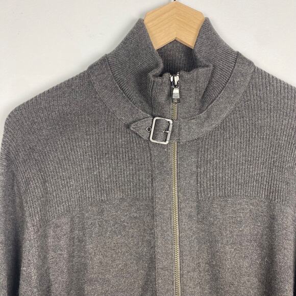 Banana Republic Mens Zip Up Cardigan Size Large Buckle Neck Sweater Neutral Prep - Picture 2 of 10